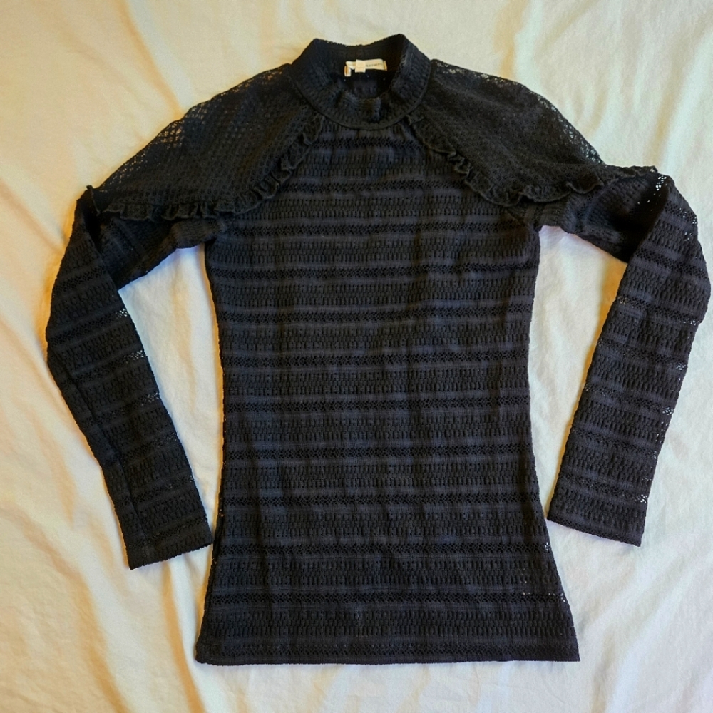 Nightcap Clothing Black Lace Mesh Longsleeve Top sz 2 Boho